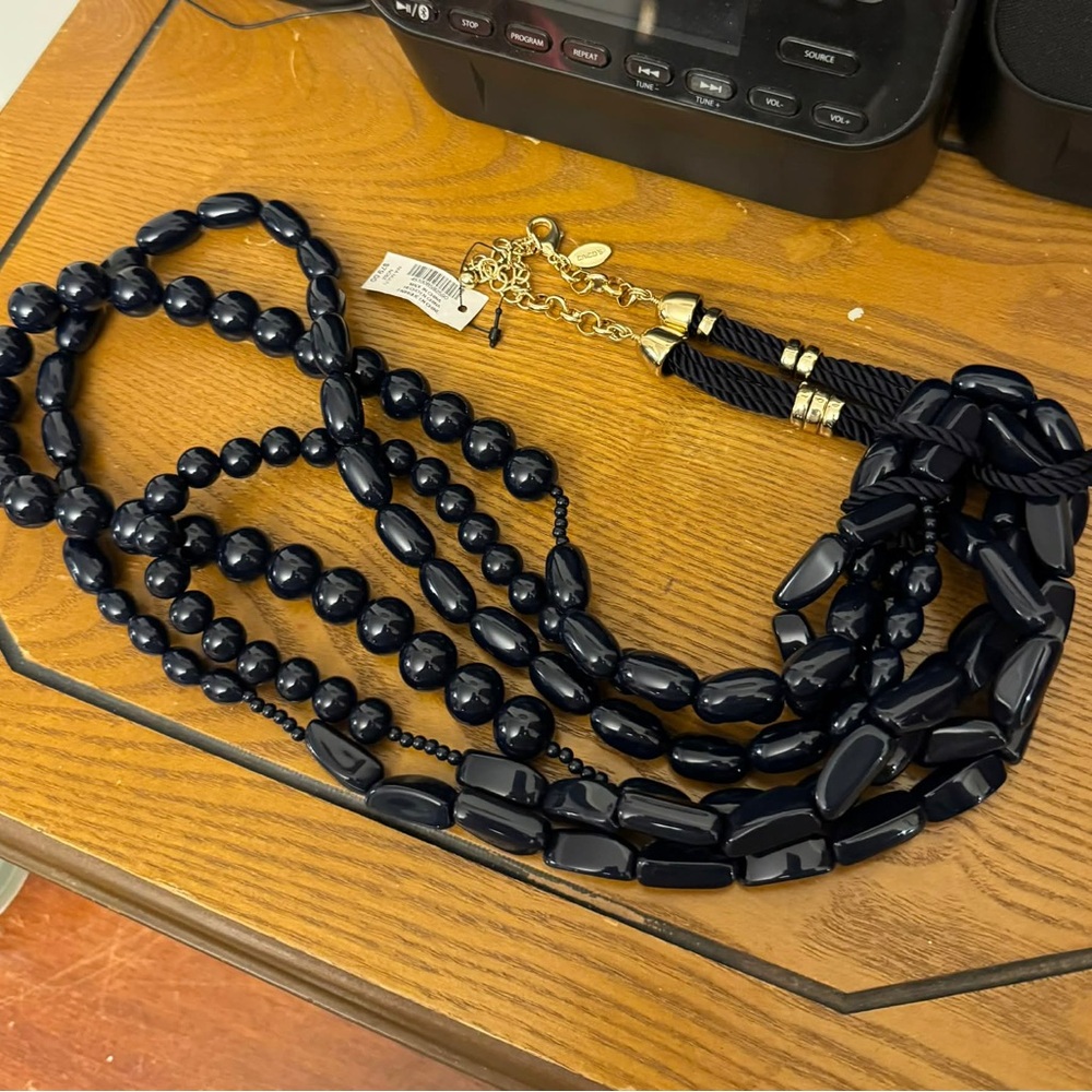 Chico's Black Multi-Strand Beaded Navy Blue New 46" Necklace